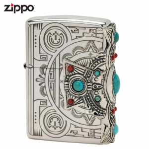 ZIPPO インディアンスピリット ターコイズ・珊瑚使用 シルバークロス【お取り寄せ】