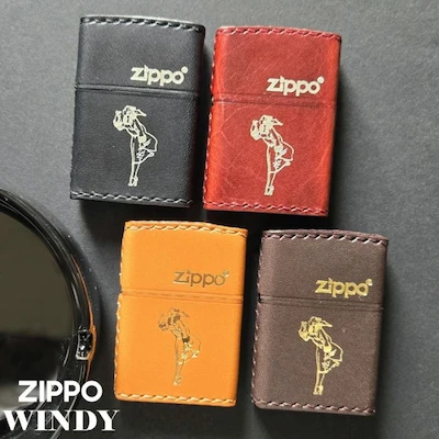 ZIPPO ウィンディガール レザー 金箔/銀箔押しブラック/ダークブラウン/ライトブラウン/レッド【お取り寄せ】
