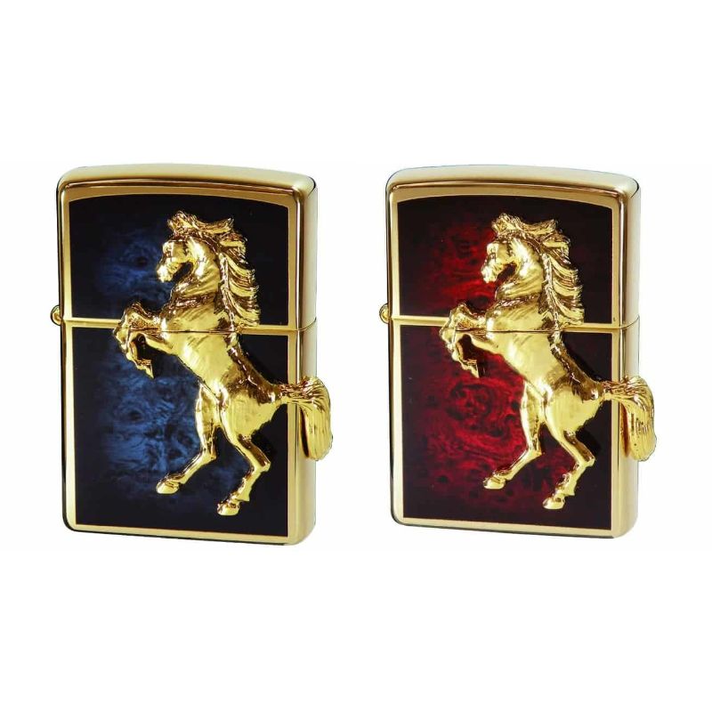 馬のメタルプレートアート 金色フレーム ZIPPO ウイニングウィニー 馬モチーフ ゴールドプレート